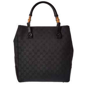 Gucci Black Gg Canvas Bamboo Handle Bag (Authentic Pre-Loved)